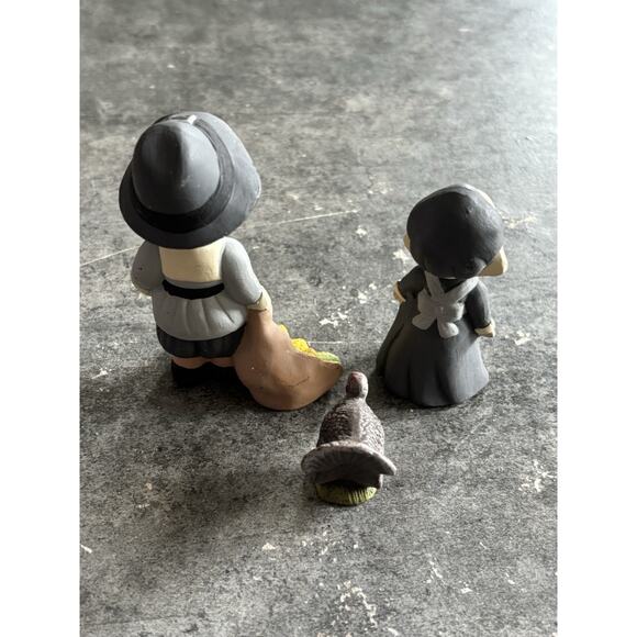 Fall Figurines Turkey Pilgrim Girl & Boy Ceramic Vtg Thanksgiving Decor Set of 3 - Picture 6 of 7